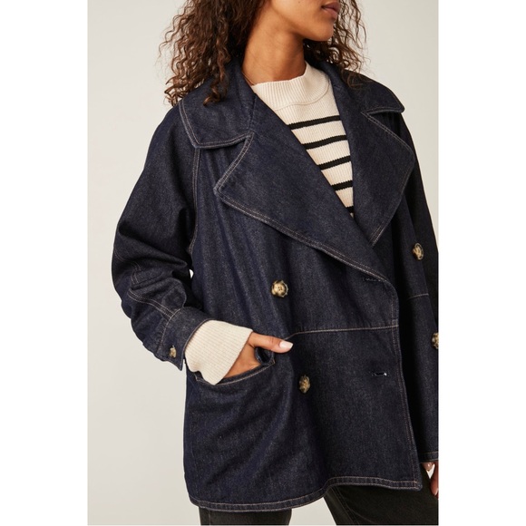 NWOT Free People Denim Car Coat - Picture 2 of 5
